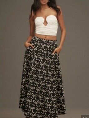Maeve Black Bow-Print Maxi Skirt
